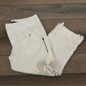 INC International Concepts White Capri Pants with Embroidery